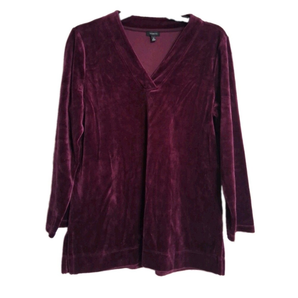 Women's Talbots Long Sleeve Wine Burgundy Velour Top Size M